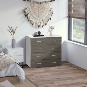 Cómoda com 4 Gavetas Moderna para Dormitório Corredor Sala de Estar 76x35x72 cm Cinzento e Branco