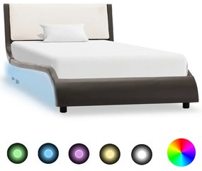 280367 vidaXL Estrutura cama c/ LED 90x200cm couro artificial cinzento/branco