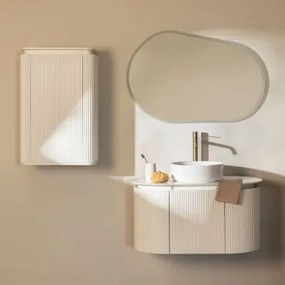 Conjunto De Móvel De Casa De Banho Em Madeira Carsone Branco & Branco & Cerâmica Redonda Branca Ø40 Cm Lenka & Oval Led E - Sklum