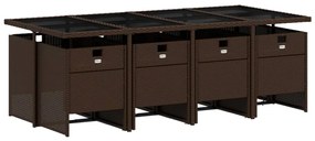 9 pcs conjunto jantar p/ jardim c/ almofadões vime PE castanho