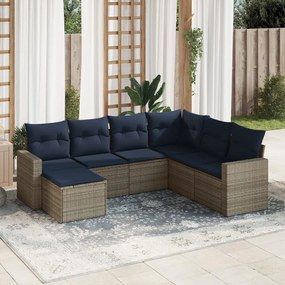 vidaXL 7 pcs conjunto sofás p/ jardim c/ almofadões vime PE cinzento