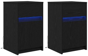 Criado-mudo LED 2 pcs Carvalho preto 38 x 34 x 61 cm Aglomerado