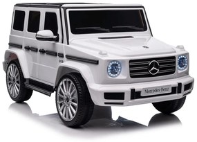 Carro elétrico bateria 12V 4x4 para Crianças Mercedes-Benz G500, módulo de música, banco de couro, pneus de borracha EVA Branco