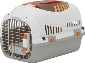 Transportadora para Gatos e Cães Pequenos de Plástico Suporta até 4 kg com Claraboia Taça Porta de Aço Cinzento Claro