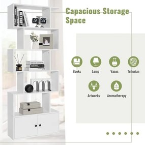 Estante em forma de S com 6 níveis e portas 70 cm x 23 cm x 183 cm Design moderno e versátil para organizar e decorar a sala, o quarto ou o escritório
