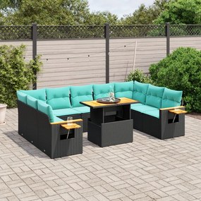 vidaXL 11 pcs conjunto sofás de jardim c/ almofadões vime PE preto