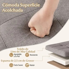 Banco com Arrumação, 76 x 38 x 39 cm, Tecido de Linho com Bandeja, Pernas de Madeira com Pés de Borracha, para Sala, Quarto ou Entrada, Cinza