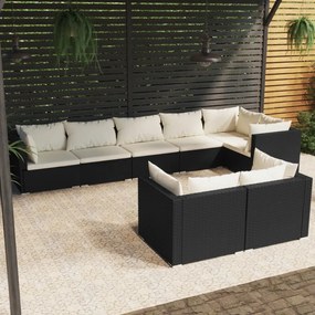 vidaXL 8 pcs conjunto lounge de jardim c/ almofadões vime PE preto
