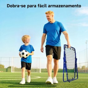 Rede de Ressalto para Futebol em Metal com Ângulo Ajustável e 20 Cordas Elásticas 96x80x96 cm Azul