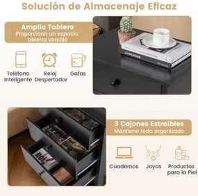 Mesinha de cabeceira com 3 gavetas, 56 x 45 x 66 cm preta