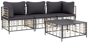 4 pcs conjunto lounge de jardim c/ almofadões vime PE antracite