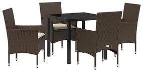 Conjunto de Jantar de Jardim com 5 Peças e Almofadas Marrons em Rattan