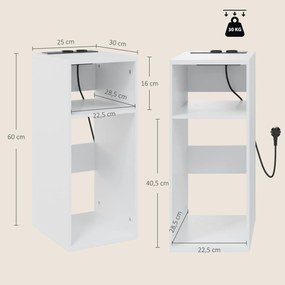 Conjunto de 2 Mesas de Apoio com Estação de Carregamento 2 Tomadas 2 Portas USB e 2 Espaços Abertos Branco