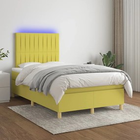 vidaXL Cama box spring c/ colchão e LED 120x200 cm tecido verde