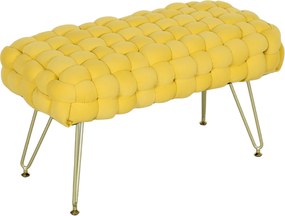 Apoio para os Pés Sala de Estar em Veludo com Pés de Metal e Assento Acolchoado para Dormitório Entrada 76x38x41,5 cm Amarelo
