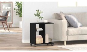 Mesa de Apoio com Rodas em Carvalho Preto 50x30x55 cm em Madeira Ingenuosa