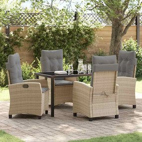 vidaXL Conjunto de jantar de jardim de 5 peças com almofadas - Vime poliéster bege