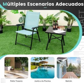 Conjunto de 4 cadeiras de jardim dobráveis e portáteis com encosto em tecido Estrutura metálica para terraço de piscina 65 x 60 x 93 cm Verde