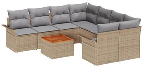 Conjunto de Sofá Jardim com 9 Peças e Almofadas Bege Polyrattan Acácia