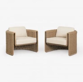 Pack De 2 Poltronas Em Aço E Rattan Sintético Lina Tecido Gardénia Branco - Sklum