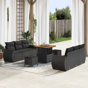 vidaXL Conjunto de Sofá de Jardim com almofada 9 pcs Preto vime PE