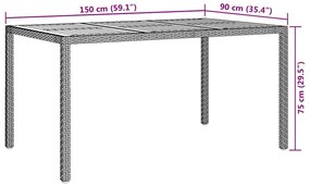 Mesa de Jantar Jardim Cinza 150x90x75 cm Rattan Sintético