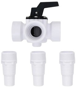 Válvula esférica de 3 vias para piscina branco e preto