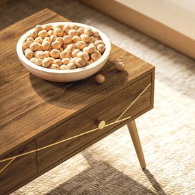Mesa de Centro Mesa Auxiliar para Sala de Estar com 2 Gavetas e Pés de