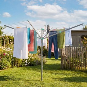 Estendal de roupa giratório 139,3 x 139,3 x 181,5 cm, com 50 m de corda, Prateado
