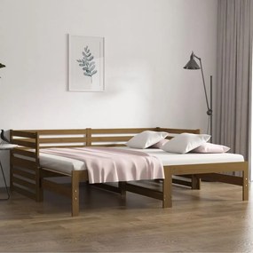 814672 vidaXL Estrutura sofá-cama de puxar 2x(90x190)cm pinho maciço castanho
