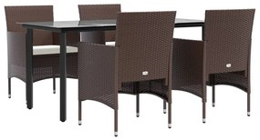 5 pcs conjunto de jantar p/ jardim c/ almofadões castanho/preto
