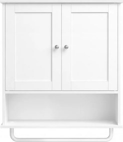 Armário de parede com portas casa banho 20 x 56 x 60 cm, toalheiro e compartimento aberto Branco