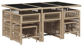 11 pcs conj. jantar jardim c/ almofadões vime PE bege misturado