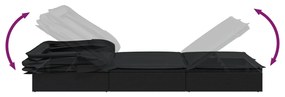 Espreguiçadeira c/ teto dobrável 213x63x97 cm vime PE preto