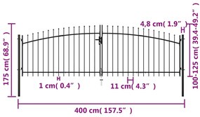 Portão de cerca com porta dupla e topo em lanças 400x175 cm