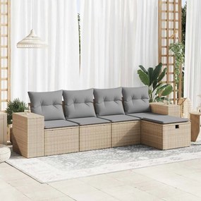 5 pcs conjunto de sofás p/ jardim com almofadões vime PE bege