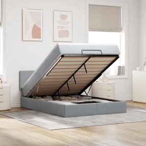 Estrutura cama otomana colchão 140x200cm tecido cinzento claro