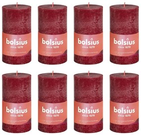 Bolsius Velas rústicas cilíndricas Shine 8pcs 100x50mm vermelho veludo