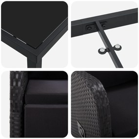 Conjunto de Jantar de Jardim de 7 Peças com Almofadas Preto Rattan de
