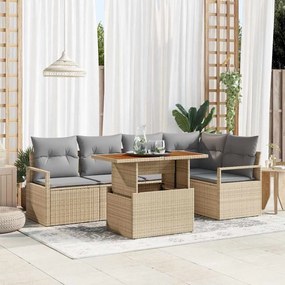 vidaXL Sofá de Jardim Modular de 6 Peças com Almofadas Bege em Rattan Sintético
