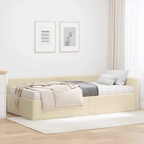 vidaXL Estrutura de Cama de Canto com Colchão 2 pcs Creme tecido
