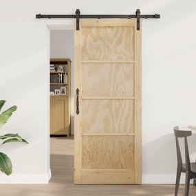 vidaXL Porta Deslizante com Conjunto de Ferragens 83x202 cm Madeira Sólida de Pinheiro
