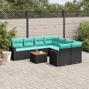 vidaXL 9 pcs conjunto de sofás p/ jardim c/ almofadões vime PE preto