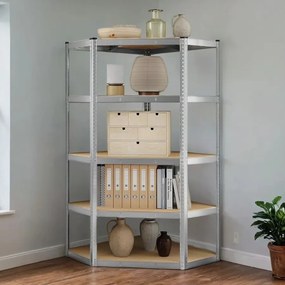 Estante de canto para cargas pesadas até 875 kg com 5 prateleiras 70 x 70 x 180 cm Prateado + Bege