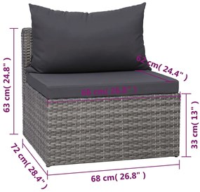 7 pcs conjunto lounge de jardim c/ almofadões vime PE cinzento
