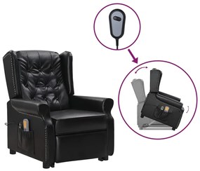 vidaXL Poltrona massagens elevatória couro artificial preto brilhante