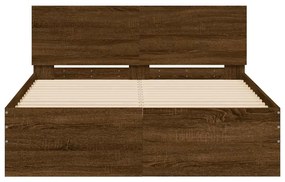 Estrutura cama cabeceira/luzes LED 135x190 cm carvalho castanho
