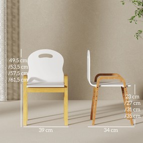 Conjunto de 2 cadeiras infantis com altura ajustável, cadeiras infantis em madeira maciça com braços, 39 x 34 x 61,5 cm, branco
