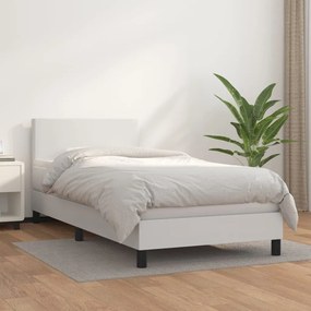 Cama com molas/colchão 100x200 cm couro artificial branco