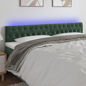 Cabeceira de cama c/luzes LED veludo 200x7x78/88cm verde-escuro